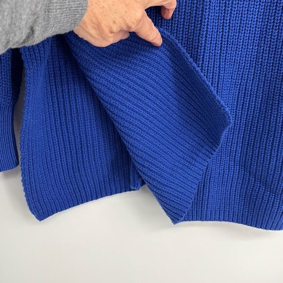 Loft Shaker Chunky Knit Open Back Keyhole  Side Slit Sweater Cobalt Blue S - Picture 5 of 14